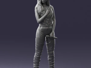 000569 Female Performer with Microphone Stylish Woman Character 3D Model