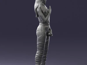 000569 Female Performer with Microphone Stylish Woman Character 3D Model