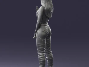 000569 Female Performer with Microphone Stylish Woman Character 3D Model