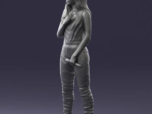 000569 Female Performer with Microphone Stylish Woman Character 3D Model