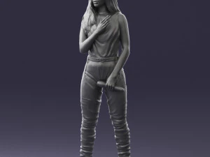 000569 Female Performer with Microphone Stylish Woman Character 3D Model