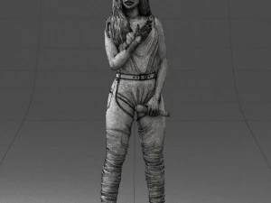 000569 Female Performer with Microphone Stylish Woman Character 3D Model