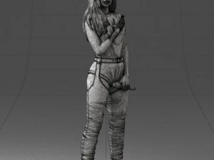 000569 Female Performer with Microphone Stylish Woman Character 3D Model