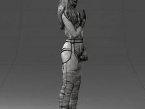000569 Female Performer with Microphone Stylish Woman Character 3D Model