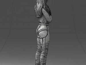 000569 Female Performer with Microphone Stylish Woman Character 3D Model