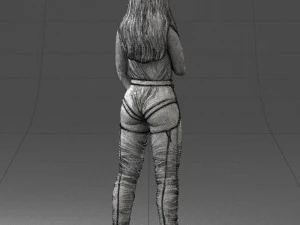 000569 Female Performer with Microphone Stylish Woman Character 3D Model