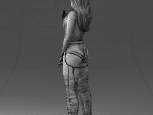 000569 Female Performer with Microphone Stylish Woman Character 3D Model