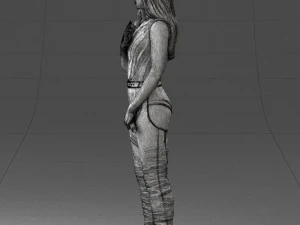 000569 Female Performer with Microphone Stylish Woman Character 3D Model