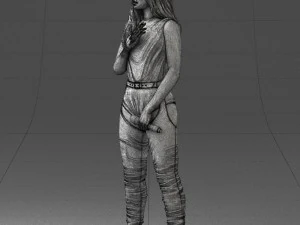 000569 Female Performer with Microphone Stylish Woman Character 3D Model