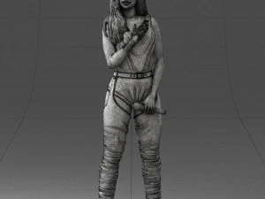 000569 Female Performer with Microphone Stylish Woman Character 3D Model