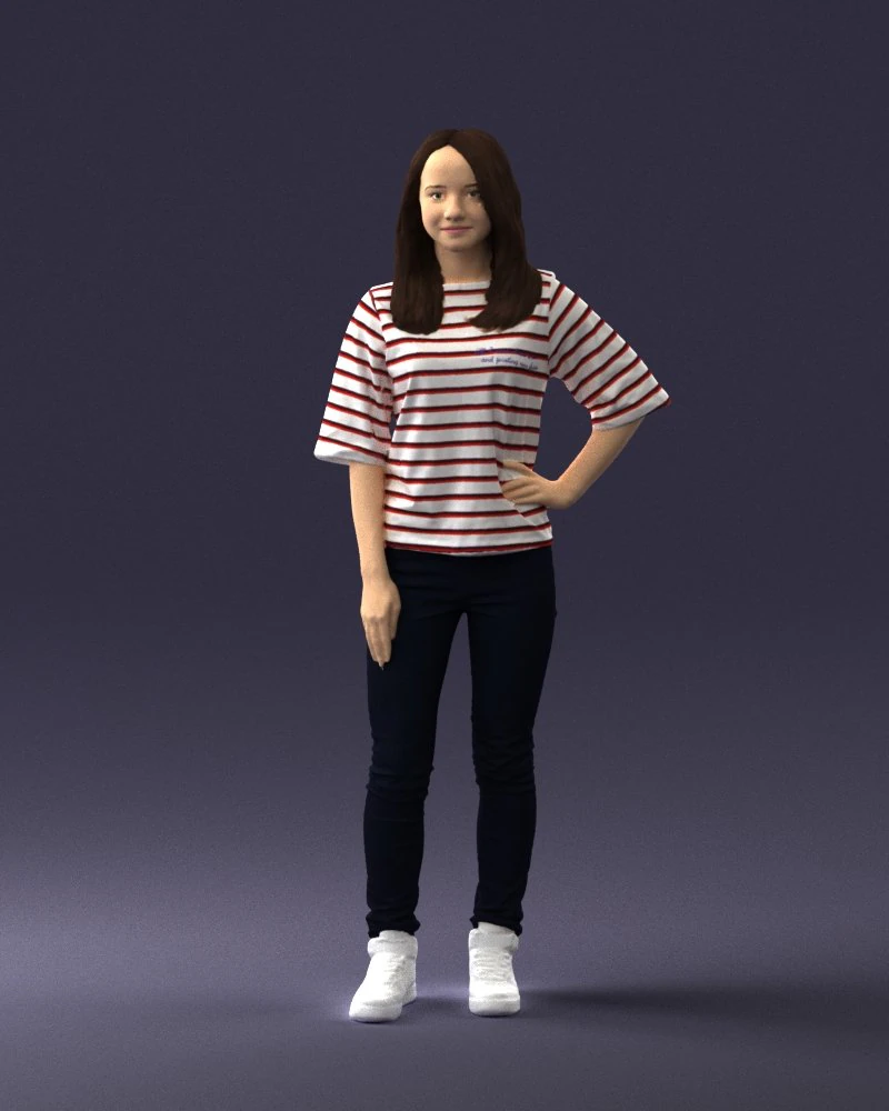 girl in striped sweater 0279 3D Model .c4d .max .obj .3ds .fbx .stl .blend 
