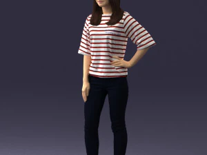 girl in striped sweater 0279 3D Model