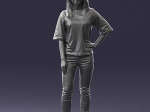 girl in striped sweater 0279 3D Model