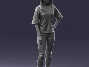 girl in striped sweater 0279 3D Model