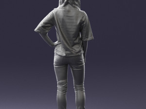 girl in striped sweater 0279 3D Model