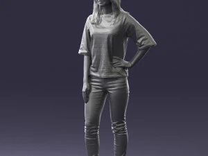 girl in striped sweater 0279 3D Model