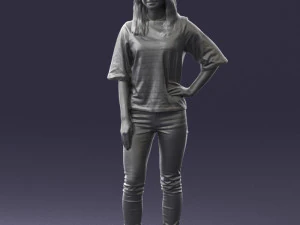 girl in striped sweater 0279 3D Model
