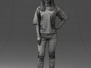 girl in striped sweater 0279 3D Model