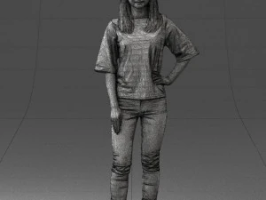 girl in striped sweater 0279 3D Model