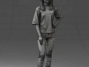 girl in striped sweater 0279 3D Model