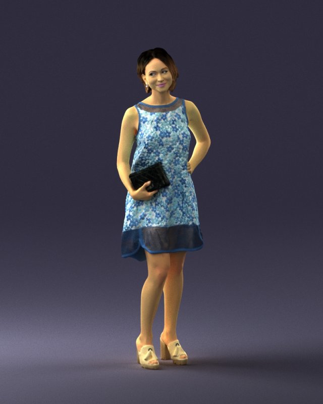 woman in blue dress 0280 3D Модель .c4d .max .obj .3ds .fbx .stl .blend 