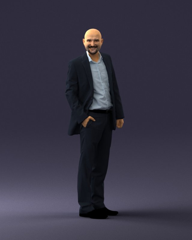 smiling man in grey suit 0309 3D Модель .c4d .max .obj .3ds .fbx .stl .blend 