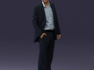 homme souriant en costume gris 0309 Modèle 3D