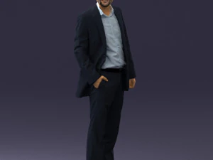 smiling man in grey suit 0309 3D Model