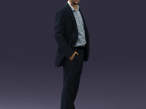 smiling man in grey suit 0309 3D Model