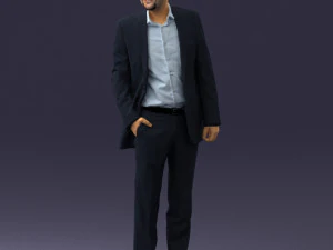 smiling man in grey suit 0309 3D Model