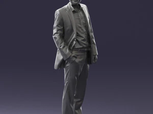 smiling man in grey suit 0309 3D Model