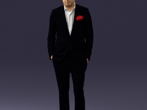 man in black suit with rose 0315 3D Model