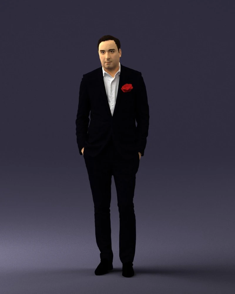 man in black suit with rose 0315 3d print ready 3D Print Model .c4d .max .obj .3ds .fbx .stl .blend 