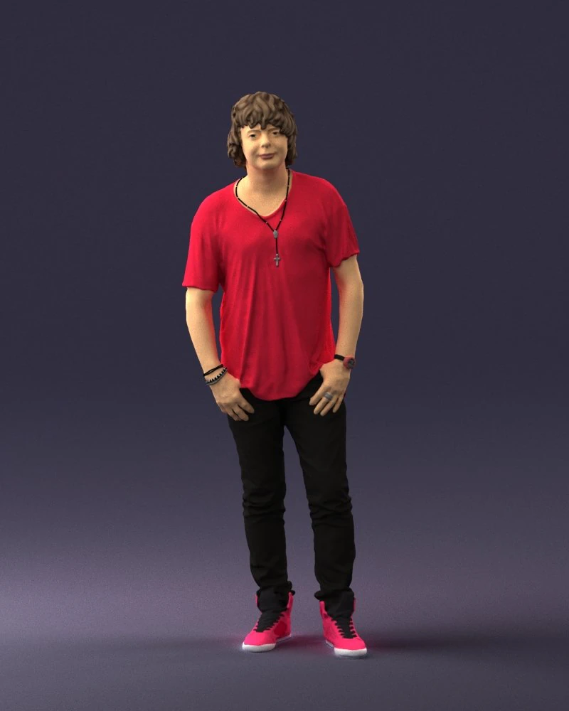 man in pink t-shirt 044 3D Model .c4d .max .obj .3ds .fbx .stl .blend