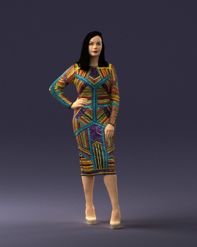 girl in colorful dress 0308 3D 모델 .c4d .max .obj .3ds .fbx .stl .blend 