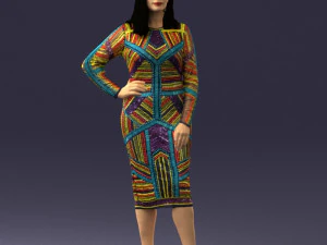 girl in colorful dress 0308 3D Model
