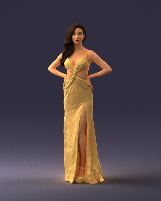 woman in yellow dress 0311 3d print ready 3D-Druckmodell .c4d .max .obj .3ds .fbx .stl .blend 