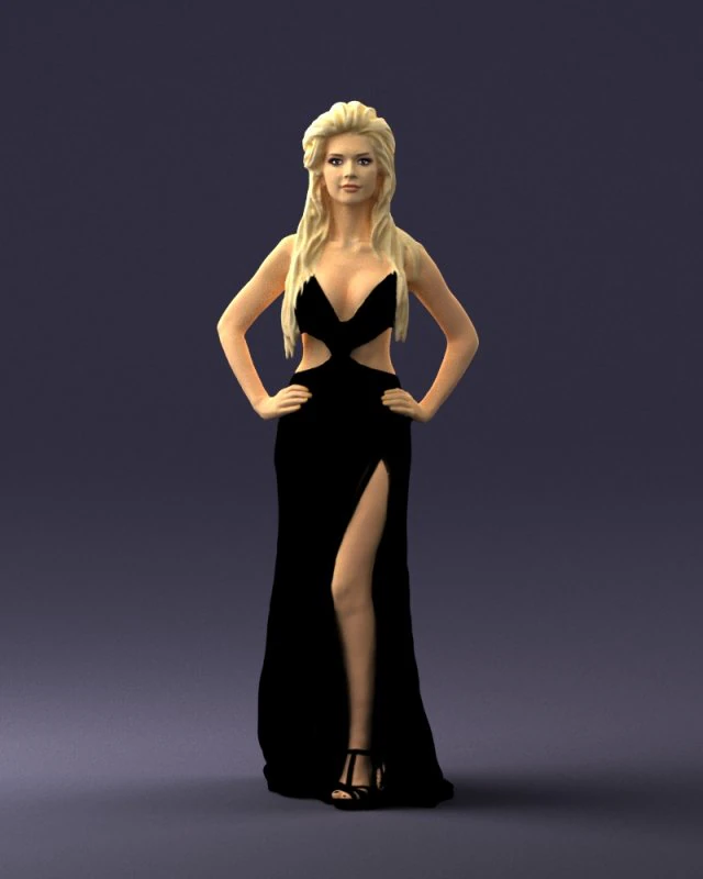 blonde in black dress 0313 3d print ready 3D Print Model .c4d .max .obj .3ds .fbx .stl .blend 