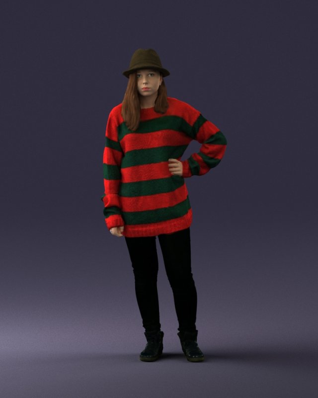 girl in striped sweater 0317 3D Модель .c4d .max .obj .3ds .fbx .stl .blend 