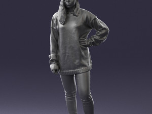 girl in striped sweater 0317 3d print ready Modello di stampa 3D
