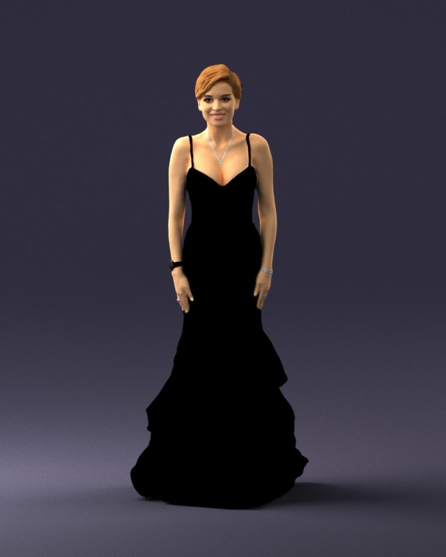 girl in black evening dress 0318 3D Model .c4d .max .obj .3ds .fbx .stl .blend