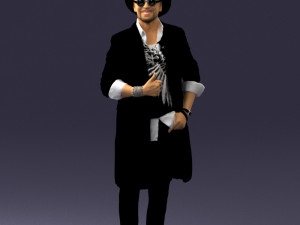 man in black raincoat and hat 0320 3D Model