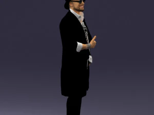 man in black raincoat and hat 0320 3D Model