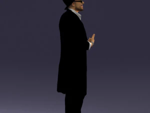 man in black raincoat and hat 0320 3D Model