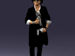man in black raincoat and hat 0320 3D Model