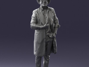 man in black raincoat and hat 0320 Modelo 3D