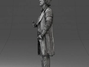 man in black raincoat and hat 0320 3D Model