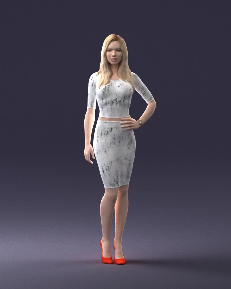 girl in white tight dress 0327 3D Model .c4d .max .obj .3ds .fbx .stl .blend 