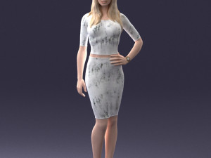 girl in white tight dress 0327 3D Model