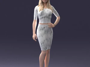 girl in white tight dress 0327 3D Model